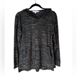Erin London Heathered Gray Oversized Lightweight Knit Hoodie Tunic Size S